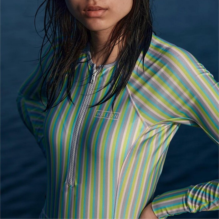 2024 Wallien Womens One Piece Long Sleeve Front Zip Swimsuit 102001 - Multi Color Stripe